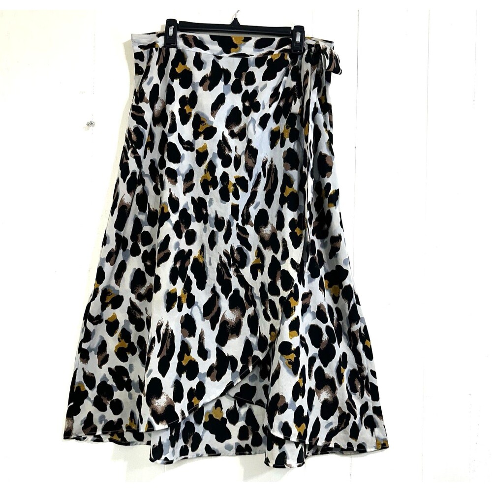 Newchoice Animal Print Wrap Skirt Women Size XL Black White Grey Leopard Tie